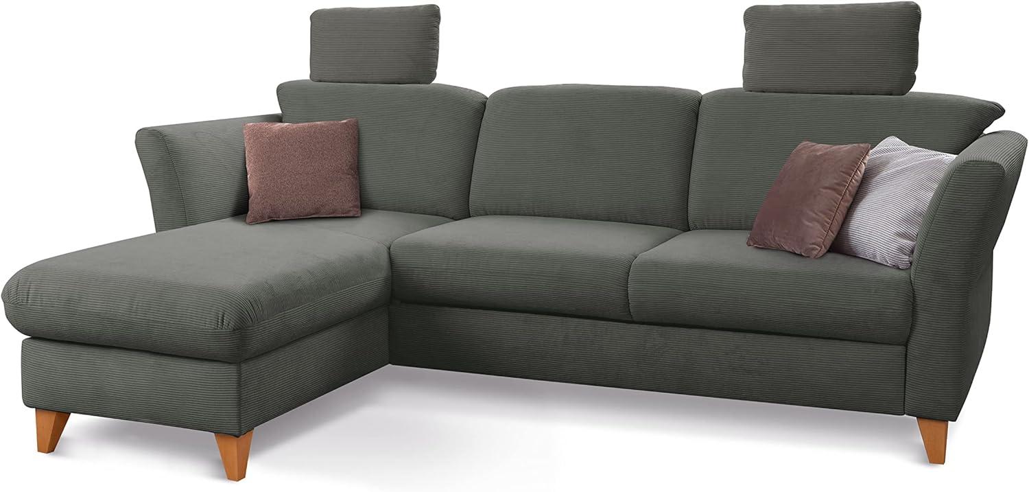 CAVADORE Schlafsofa Trend / Skandinavische Eckcouch mit Federkern, Bettfunktion, Bettkasten im Longchair und 2 Kopfstützen / 249 x 86 x 162 / Cord, Dunkelgrau Bild 1