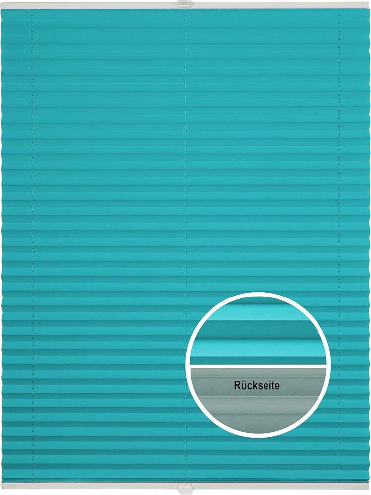 ondeco Plissee Thermo ohne Bohren mit Klemmträger,Sonnenschutz für Fenster innen, lichtschutz und Blickdicht, Faltrollo Sichtschutz für Tür, Jalousie Rollo leicht verdunkelnd - Türkis - 40x130 cm Bild 1