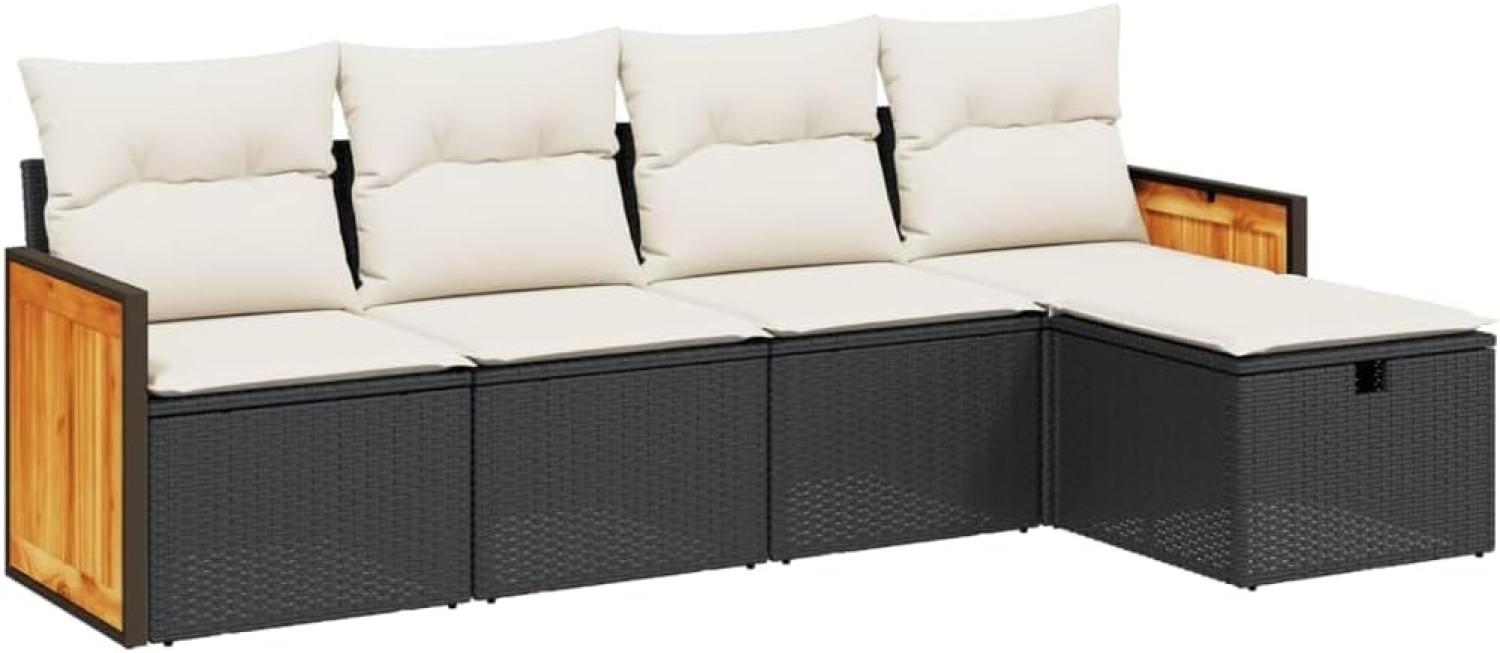 vidaXL 5-tlg. Garten-Sofagarnitur mit Kissen Schwarz Poly Rattan 3265718 Bild 1