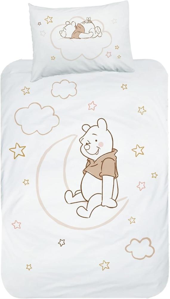 MTOnlinehandel Babybettwäsche Winnie Pooh 100x135 + 40x60 cm, 100 % Baumwolle Biber, Flanell, 2 teilig, Disney's Winnie Pooh, Mond & Sterne für Kinder, Mädchen und Jungen Bild 1