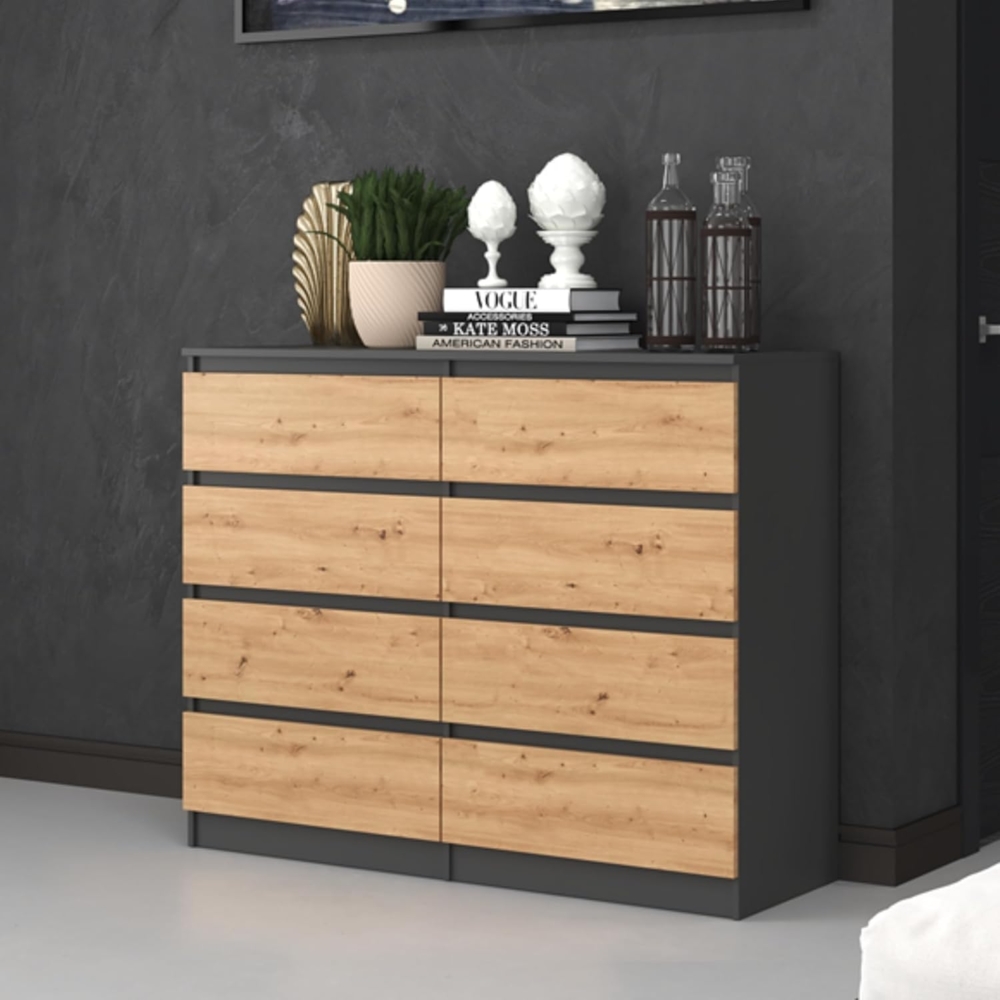 Home Collective Kommode Highboard Sideboard für Flur Schlafzimmer Wohnzimmer (Perfekt für Wohnzimmer, Schlafzimmer oder Esszimmer), mit 8 Schubladen, Breite 120 cm Höhe 97, Anthrazit Artisan Bild 1