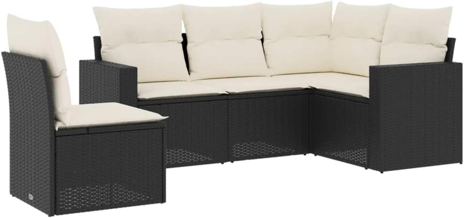 vidaXL 5-tlg. Garten-Sofagarnitur mit Kissen Schwarz Poly Rattan Bild 1