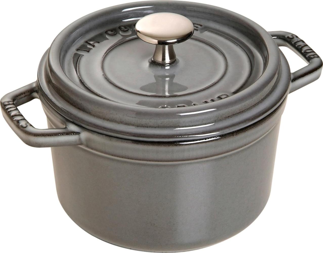 STAUB Gusseisen Bräter/Cocotte, Rund 16 cm, 1,2 L, Aromaregen Funktion, Für alle Herdarten geeignet, Graphitgrau Bild 1