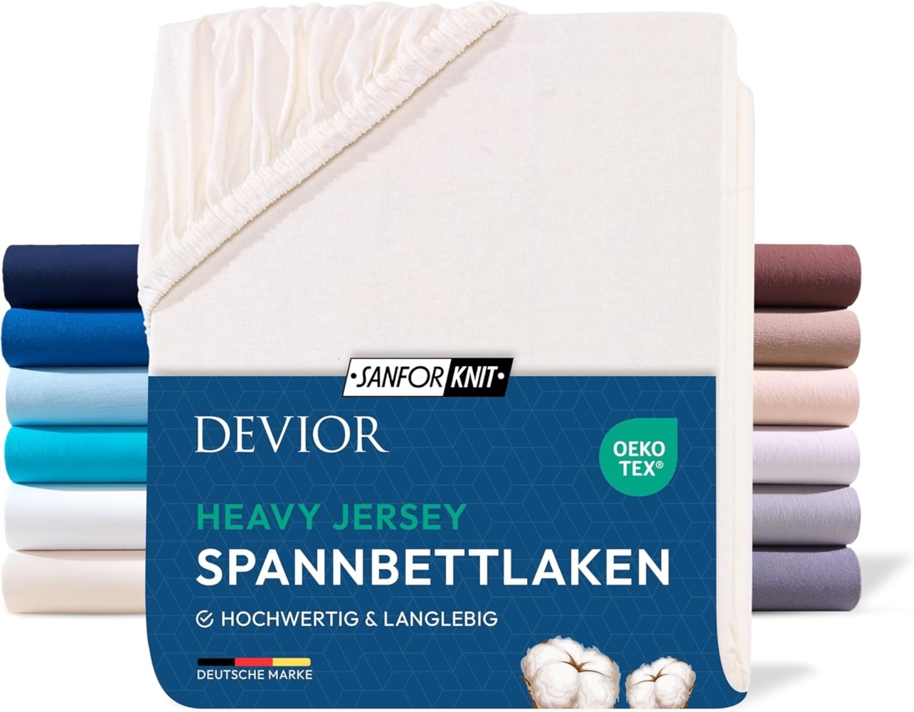 Devior Spannbettlaken Heavy aus 100% Baumwolle mit 160 g/m² - Blickdicht mit Einlaufschutz, Jersey, Gummizug: Rundumgummizug, Laken bis 15cm Matratzenhöhe - Spannbettlaken 140 x 200 cm Blickdicht Bild 1