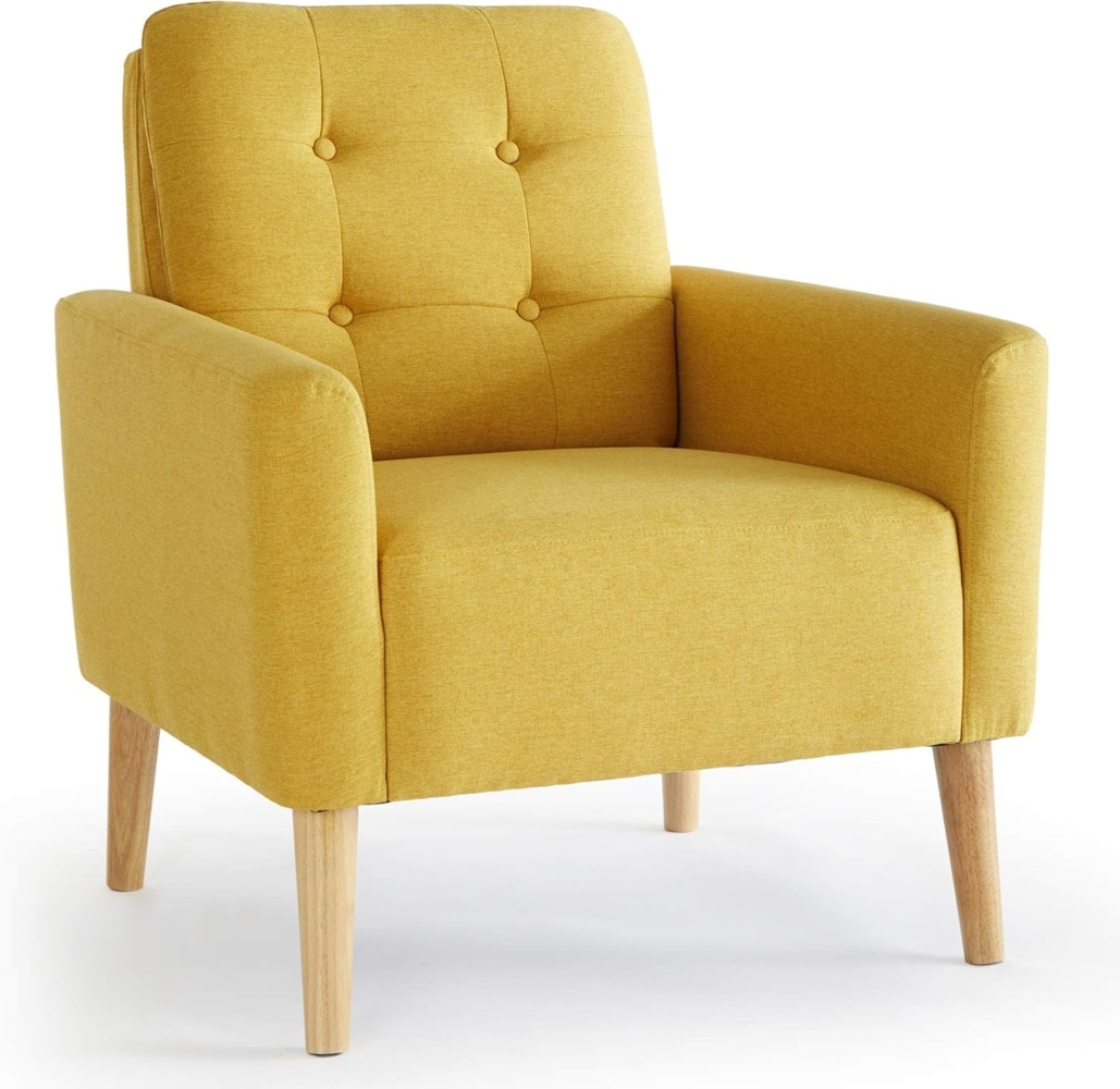Mondeer Sessel, Sessel ​mit Armlehnen Massivholzbeine Modern Einfach für Schlafzimmer Wohnzimmer Balkon Büro, D72 x W72 x H81 cm, Gelb Bild 1