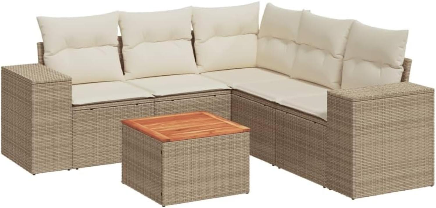 vidaXL 6-tlg. Garten-Sofagarnitur mit Kissen Beige Poly Rattan 3257773 Bild 1