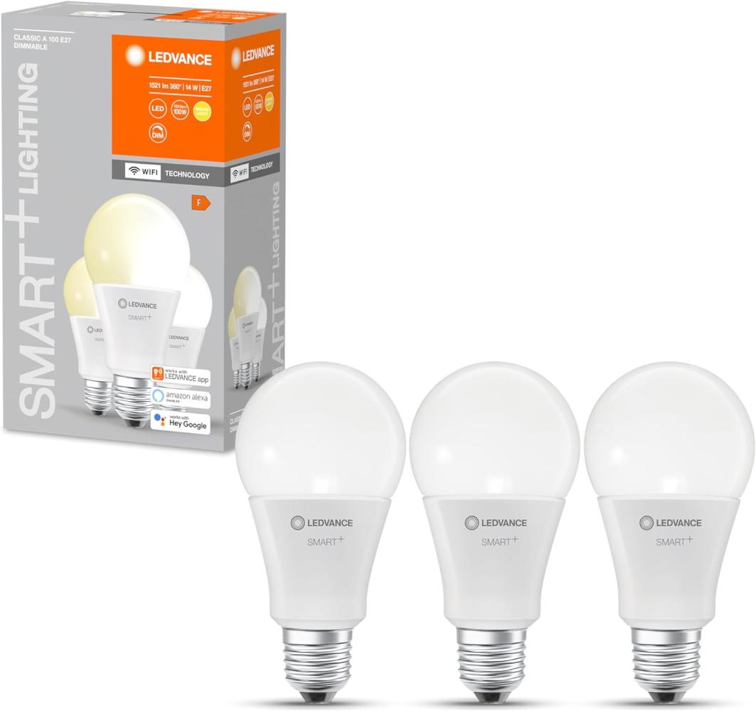 LEDVANCE 3x Wifi SMART+ Classic LED Lampe dimmbar (ex 100W) 14W / 2700K Warmweiß E27 3er Bild 1