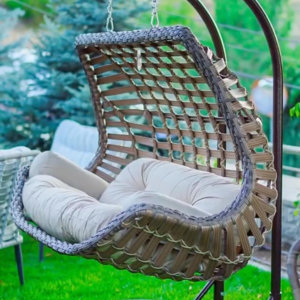 Capri Swing Gartenschaukel Rattan Hängesessel mit Gestell Hängeschaukel Cunda Hellbraun Bild 1