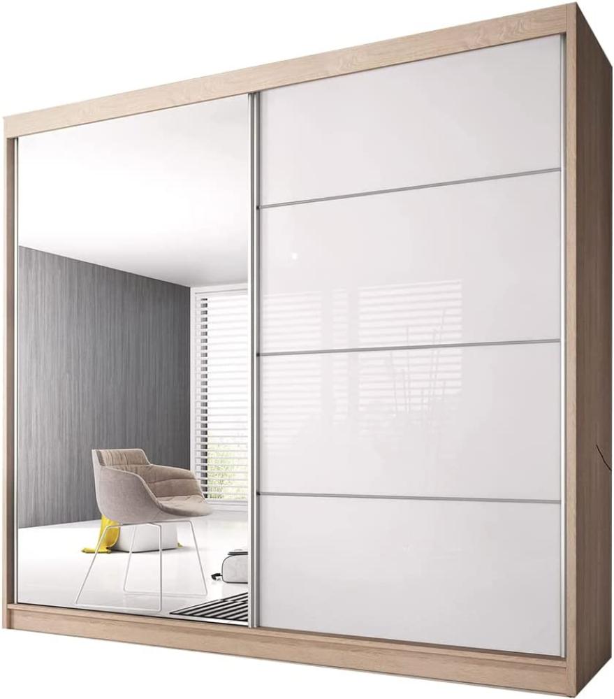 Fabryka Mebli Idźczak Schiebetürenschrank, eleganter Kleiderschrank Schrank Garderobe Spiegel Multi 35-230 cm, Schlafzimmer- Wohnzimmerschrank Schiebetüren Modern Design (Sonoma/Weiß) Bild 1