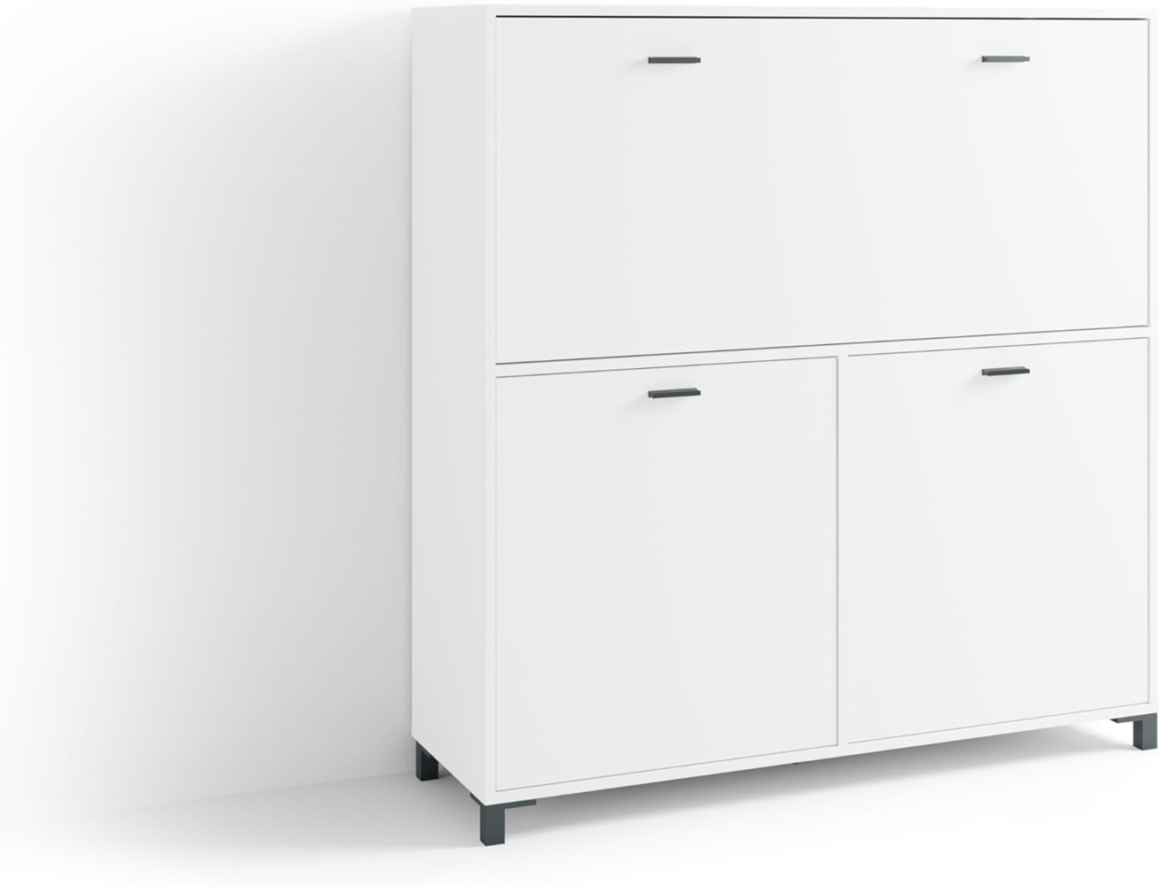 byLIVING Sekretär Montana/Sekretär matt weiß/Office-Schrank mit 1 Klappe und 2 Türen/Schwarze Griffe/B 120, H 127, T 40 cm Bild 1