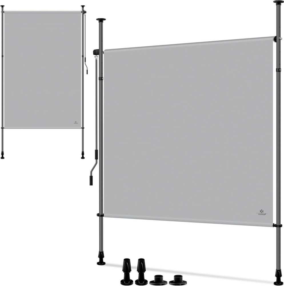 KESSER® Klemmmarkise Senkrechtmarkise 150x310 cm Ausziehbar & Blickdicht Vertikalmarkise mit Handkurbel ohne Bohren Balkon-Sichtschutz & Windschutz für Garten & Terrasse Wasserfest Grau Bild 1