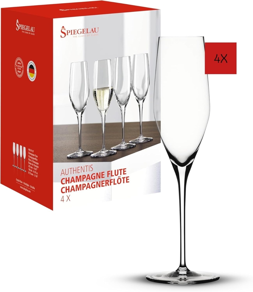 Spiegelau & Nachtmann 4-teiliges Champagnerflöten-Set, Kristallglas, 190 ml, Authentis, 4400187 Bild 1