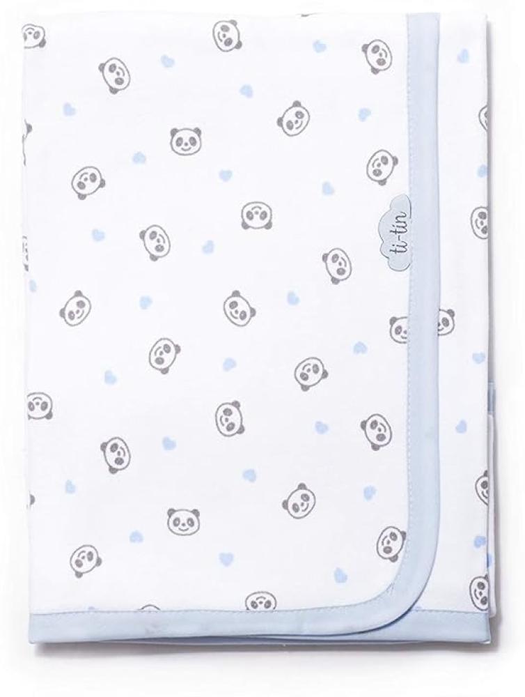 Ti TIN | weiche, saugfähige Babydecke, 80x75 cm | Krabbeldecke aus 100% Baumwolle mit doppellagigen Stoff, Babydecke fürs Auto, Wiege, Kinderwagen, Babyschale, etc, Panda-Herz-Motiv, blau Bild 1