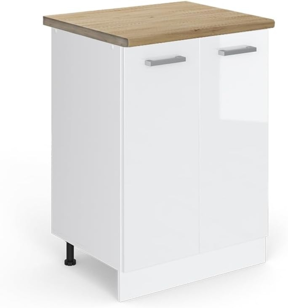 Vicco Küchenunterschrank R-Line, Weiß Hochglanz/Weiß, 60 cm, AP Eiche Bild 1