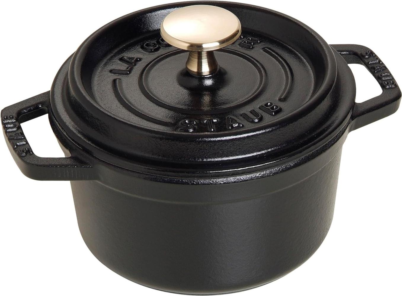 STAUB Gusseisen Bräter/Cocotte, Rund 14 cm, 0,8 L, Aromaregen Funktion, Für alle Herdarten geeignet, Schwarz Bild 1