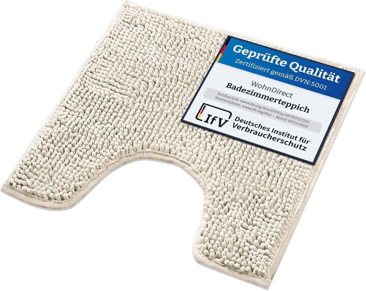 WohnDirect Badematte 45x45 cm MIT WC Ausschnitt | Creme - rutschfest & Waschbar - Badezimmerteppich zum Set kombinierbar, Badvorleger, WC Garnitur, Badteppich Bild 1