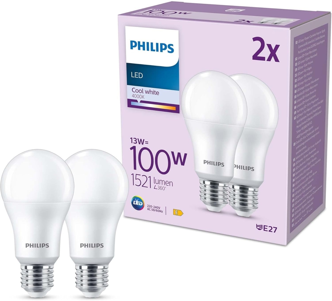 Philips LED classic Lampe 100W E27 Kaltweiß 1521lm matt 2er P Bild 1