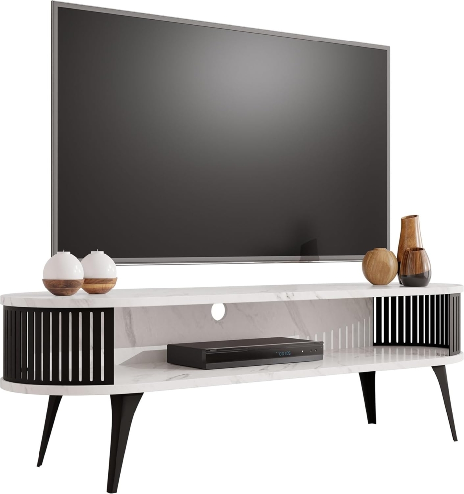 TV-Lowboard Rajkon Oval (Farbe: Schwarz / Bianco Marmor) Bild 1