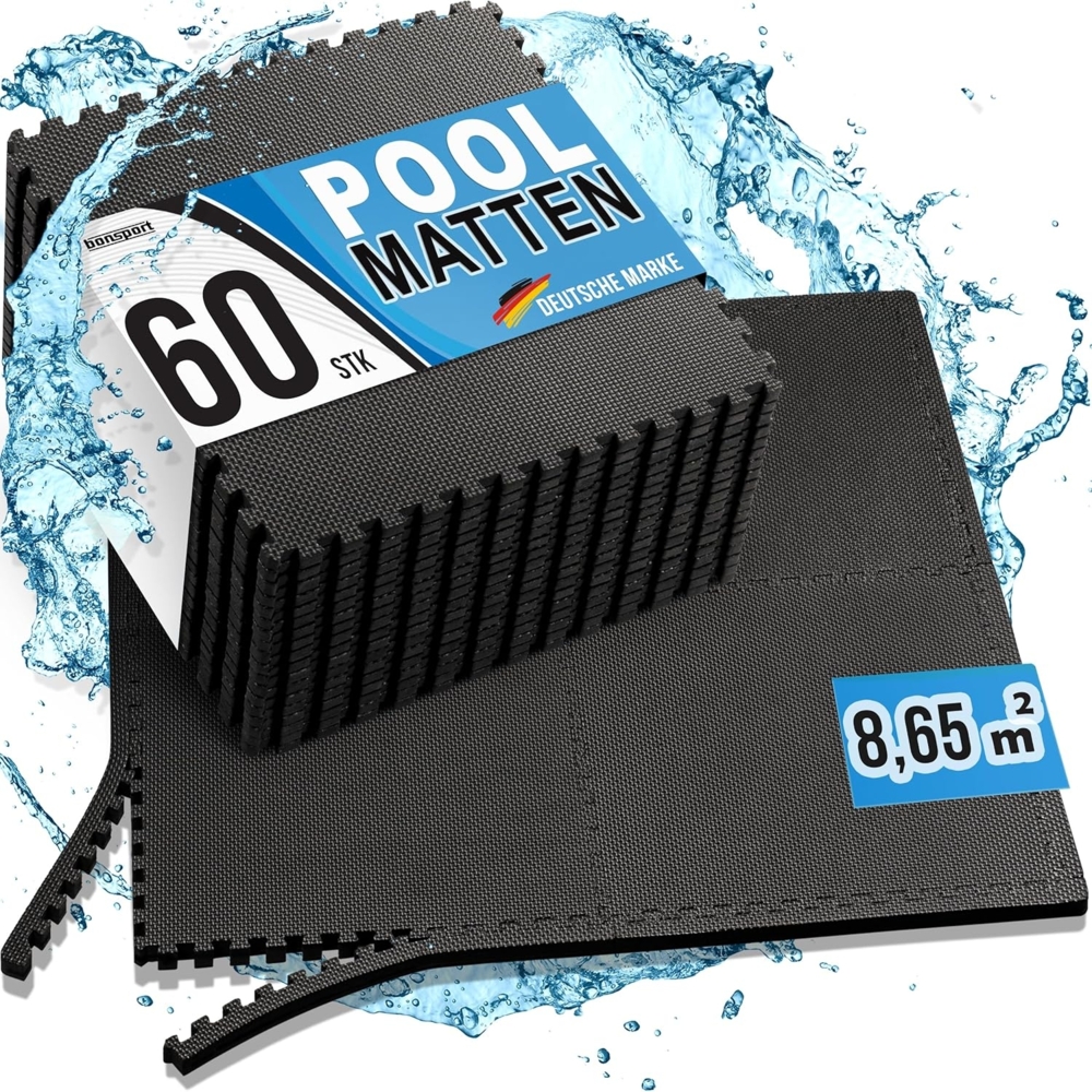bonsport Pool Unterlegmatte Poolmatte 60 Stück - Bodenschutz Matte für den Pool/Planschbecken - Bodenfolie Bodenmatte Poolunterlage Bodenschutz schwarz Bild 1