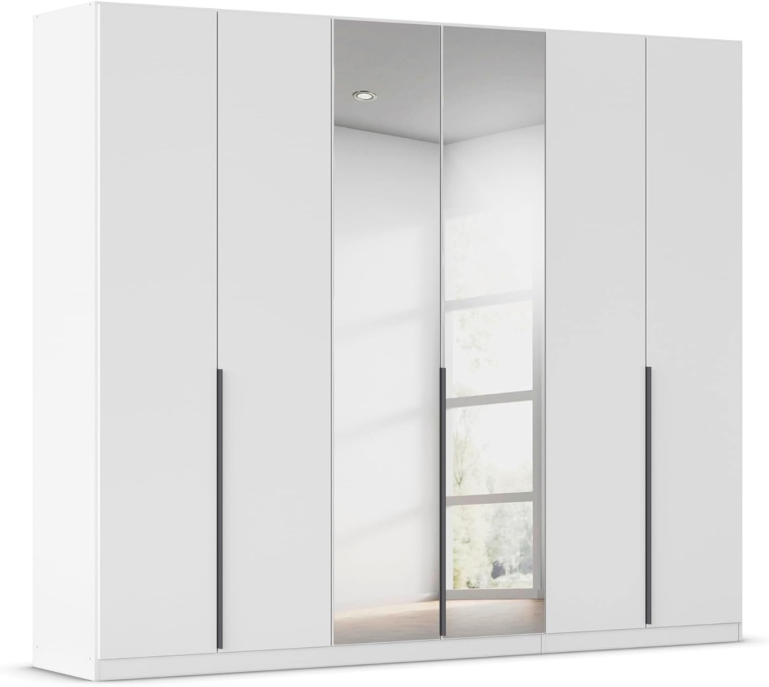 Rauch Möbel Alabama, Kleiderschrank, Garderobenschrank, 6-türig, Spiegel, Zubehör Classic, 3 Kleiderstangen, 6 Einlegeböden, Farbe Weiß, Griff Grau metallic, 271 x 210 x 54 cm Bild 1