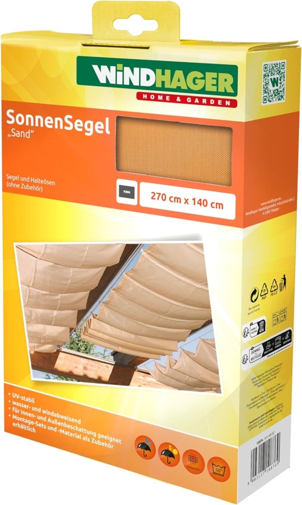 Windhager Sonnensegel für Seilspanntechnik, Wintergarten und Terrassen Beschattung, Seilspannmarkise, 270x140 cm, 10876 Bild 1