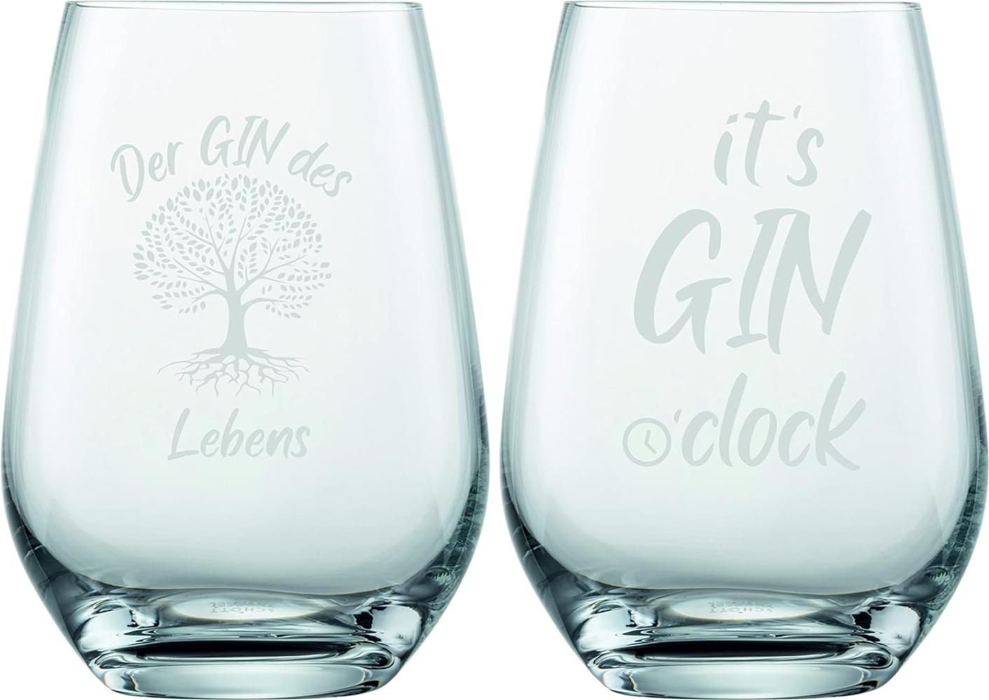 EKM Living Schott Zwiesel 2er Set Ginglas 548ml mit Gravur Gin des Lebens & Gin o' Clock – lustige Geschenkidee für Ginliebhaber, Frauen, Männer, Freunde im Geschenkkarton (ohne Stiel, Set 2) Bild 1
