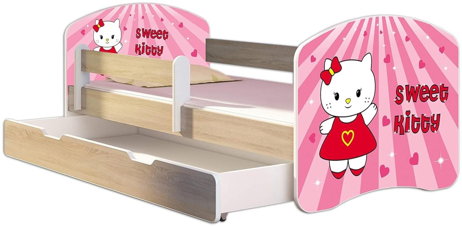 Kinderbett Jugendbett mit einer Schublade und Matratze Sonoma mit Rausfallschutz Lattenrost ACMA II 140x70 160x80 180x80 (15 Sweet Kitty, 160x80 + Bettkasten) Bild 1