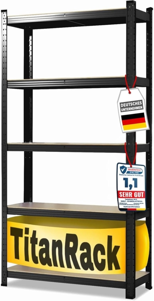 KARAT Schwerlastregal, 180 x 90 x 40 cm Metallregal, Kellerregal, Lagerregal, Steckregal- aus Stahl Metall TÜV/GS-geprüft - 5 verstellbare Böden (schwarz) Bild 1