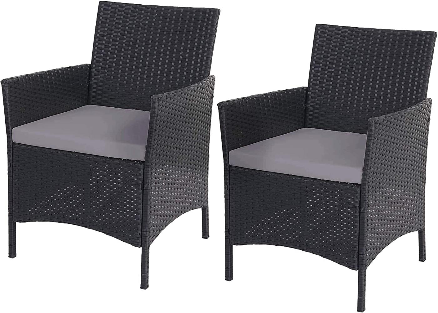 2er-Set Poly-Rattan Gartensessel Halden, Korbsessel ~ anthrazit, Kissen anthrazit Bild 1