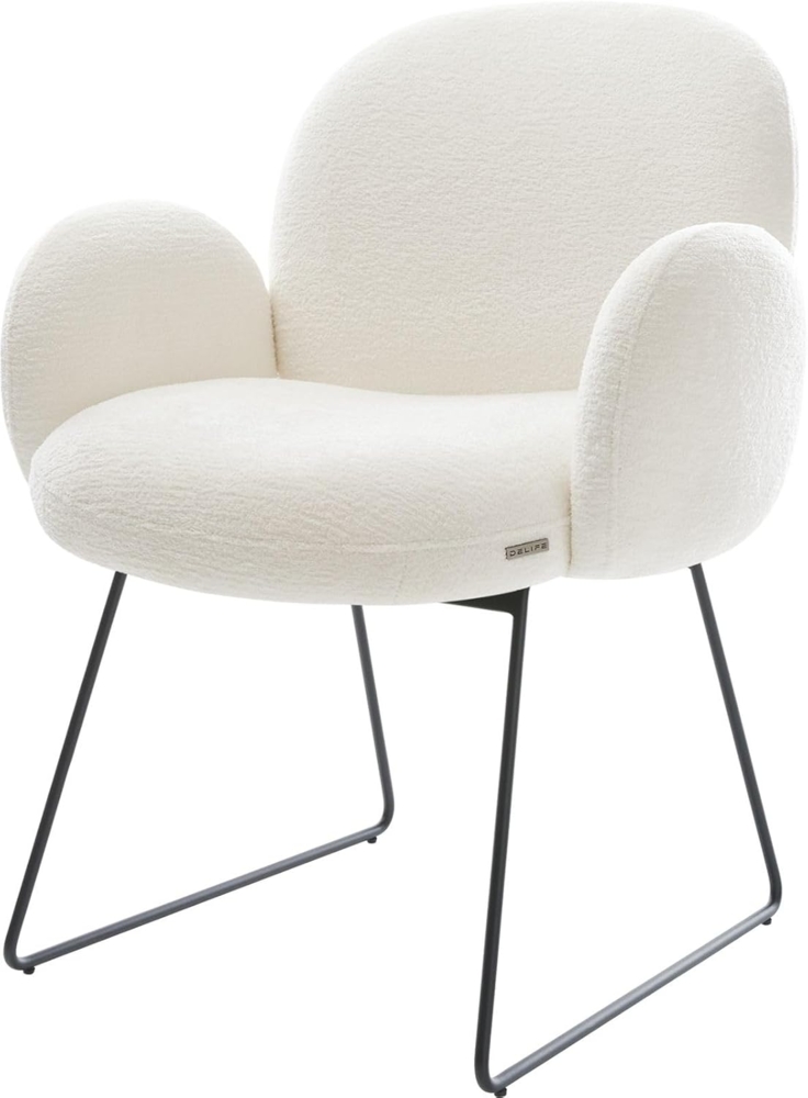 Esszimmerstuhl Nube-Flex mit Armlehnen Bouclé Soft Beige Kufengestell Schwarz Taschenfederkern Bild 1