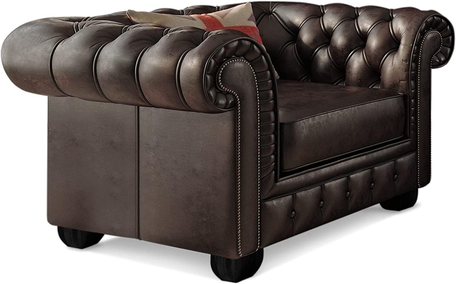 Möbel-Eins CHESTERFIELD Echtleder Sessel BRADFORD, antikbraun Bild 1