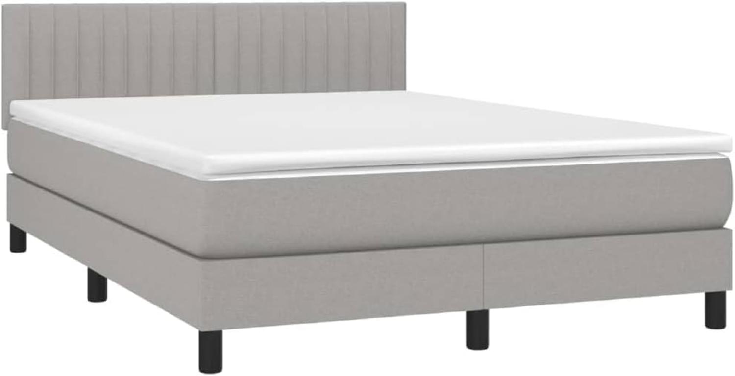 vidaXL Boxspringbett mit Matratze Hellgrau 140x190 cm Stoff, Härtegrad: H2 [3140209] Bild 1