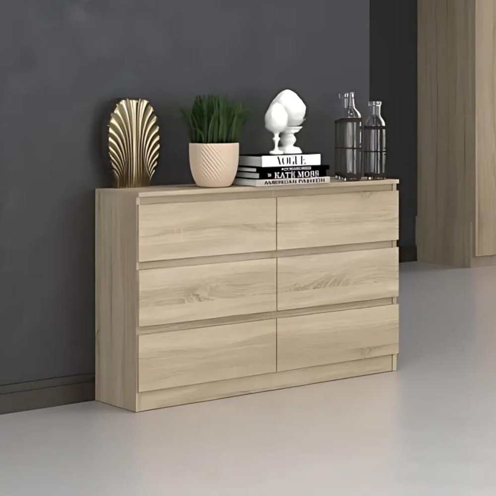 Home Collective Kommode Highboard Sideboard für Flur Schlafzimmer Wohnzimmer (Perfekt für Wohnzimmer, Schlafzimmer oder Esszimmer), mit 6 Schubladen, Breite 120 cm Höhe 75, Sonoma Bild 1