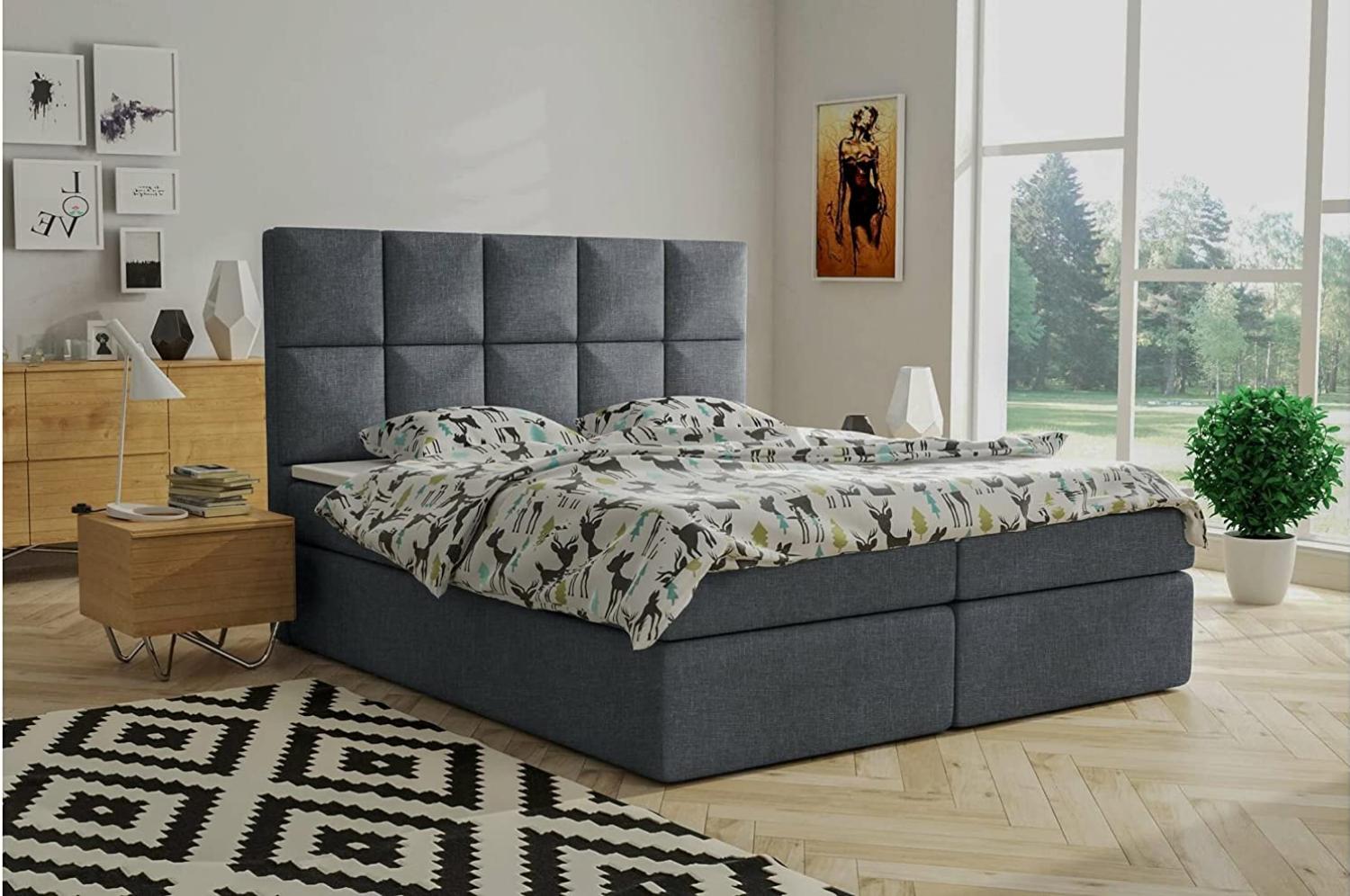Stylefy 'Spirit' Boxspringbett ohne Topper, Strukturstoff Sawana Dunkelgrau 200x200 Bild 1