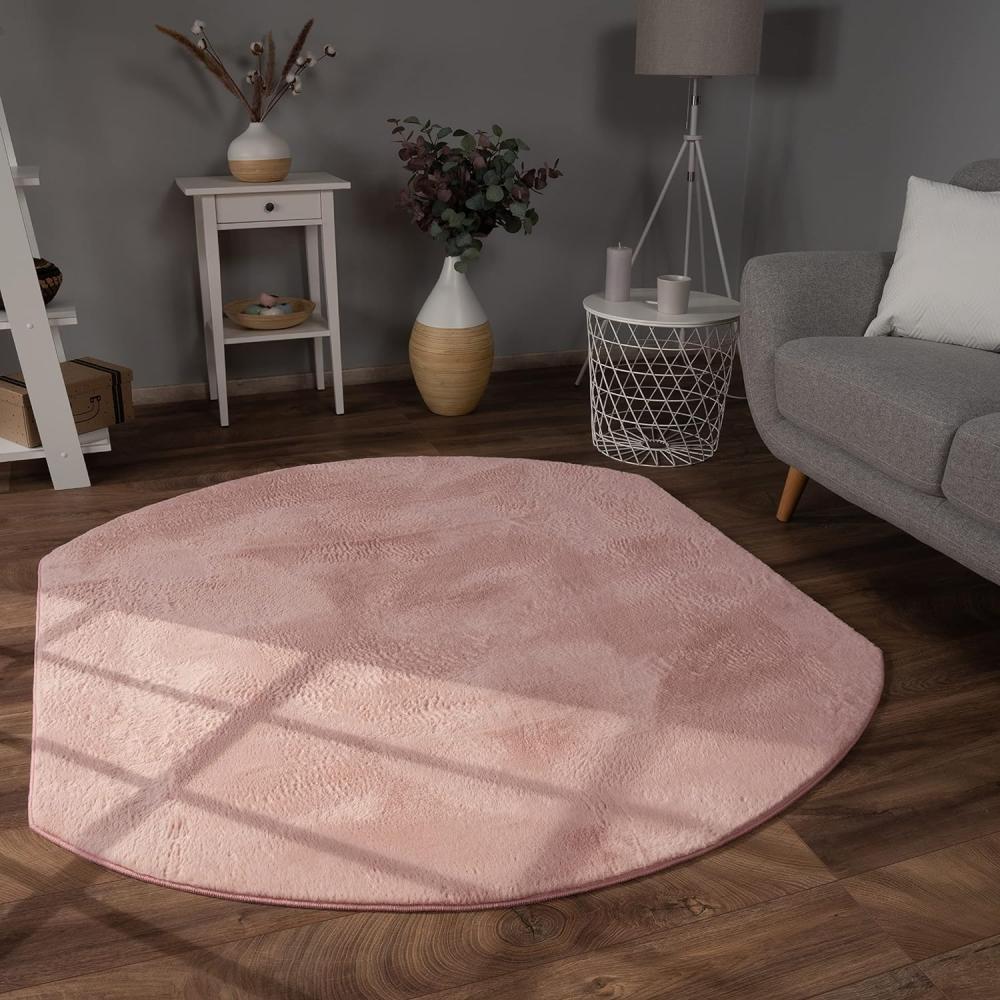 Paco Home Hochflor Teppich Wohnzimmer Flauschig Fellteppich Kunstfell Plüsch Shaggy Weich Fellimitat, Grösse:150x170 cm Oval, Farbe:Pink Bild 1