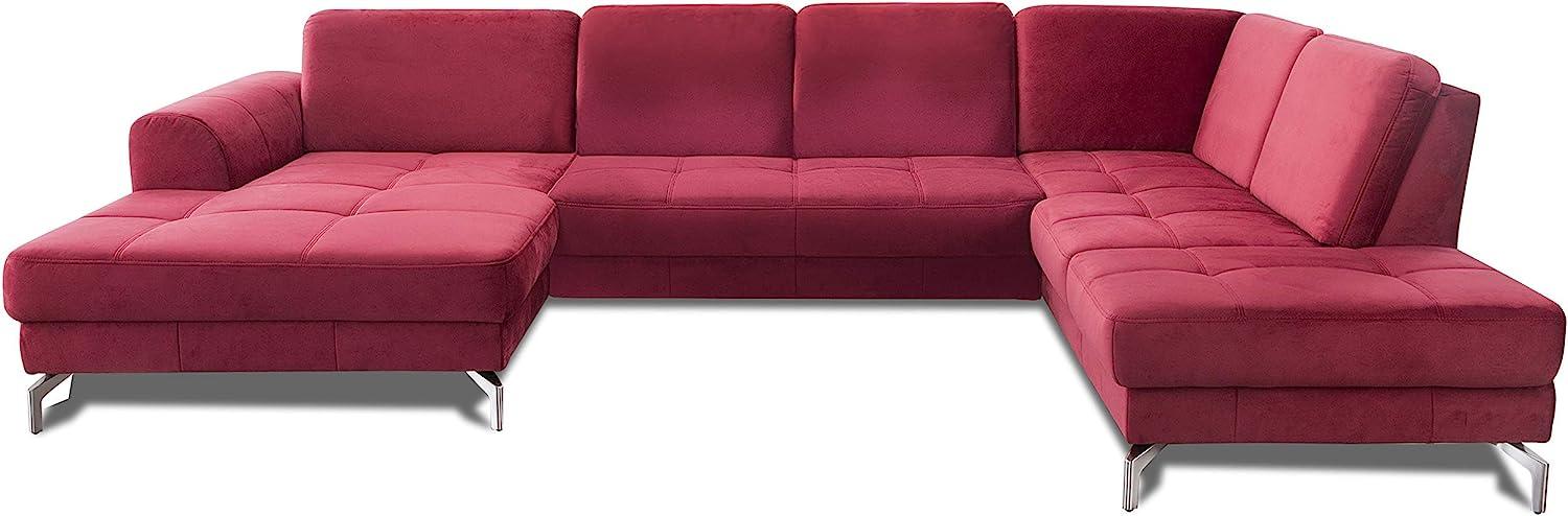 CAVADORE Wohnlandschaft Benda / Große Sofagarnitur mit XL-Longchair links & Federkern / Inkl. Sitztiefenverstellung / 332 x 87 x 226 / Samt: Rot Bild 1