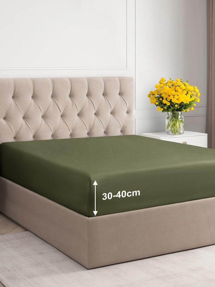 Spannbettlaken 180x200 cm - Extra Tiefes Spannbetttuch für Matratzen bis 40 cm (16") Höhe - Weiche Gebürstete Mikrofaser - Knitterfrei, Schrumpf- & Farbbeständig - Oeko-TEX - Salbei Grün Bettlaken Bild 1