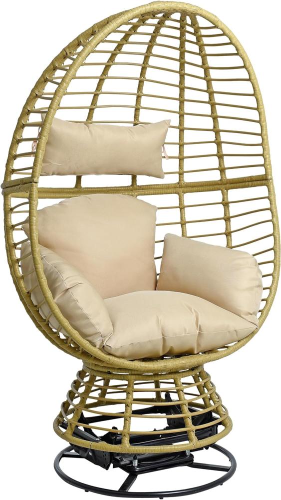 Polyrattan Loungesessel Schwingsessel Rattan Sessel Relaxsessel Stuhl Beige Bild 1