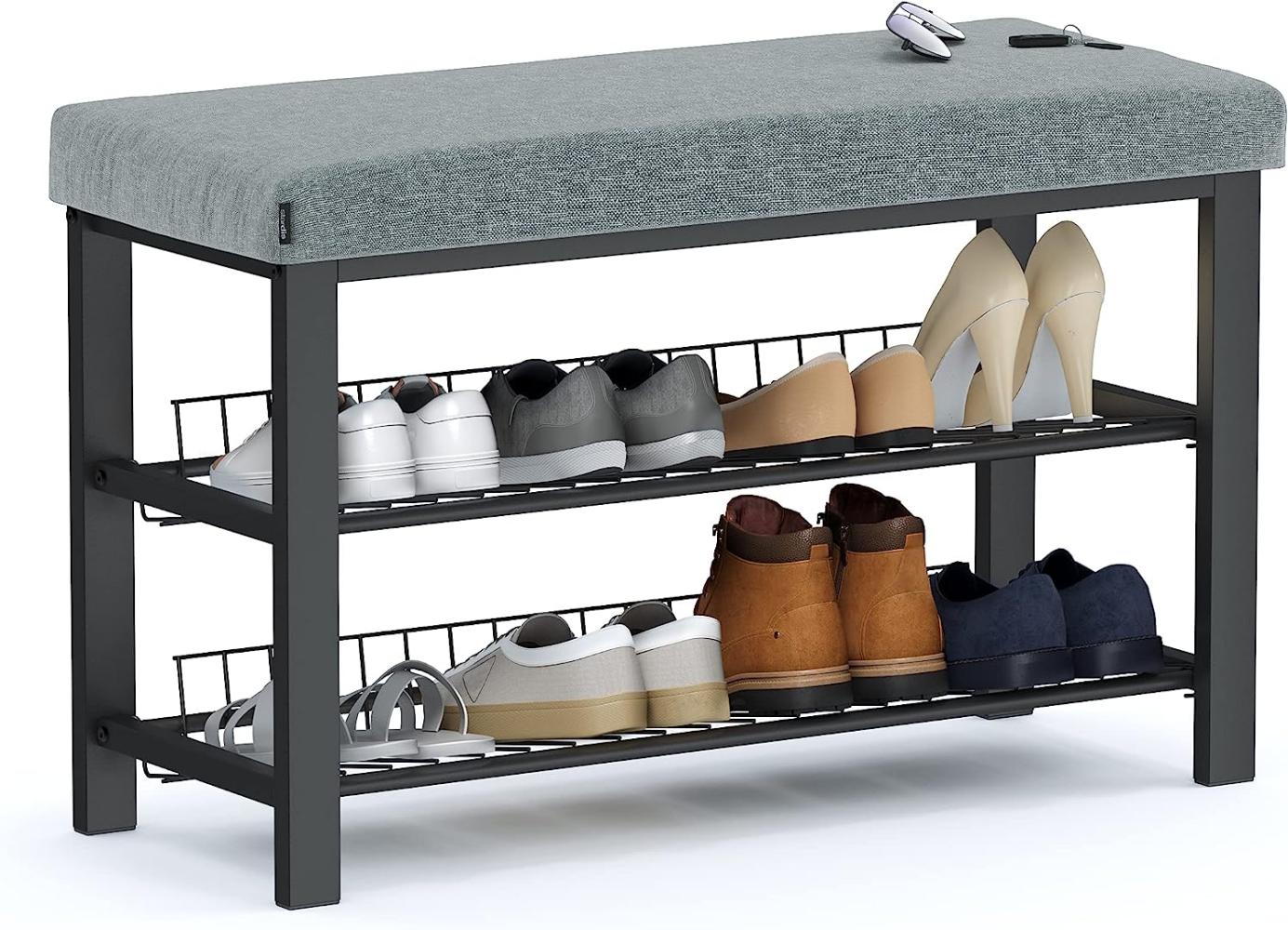 stardis stabiles Schuhregal mit Sitzkissen platzsparende Schuhbank mit 2 Gitterablagen 81x50x32 cm, formschöner Schuhschrank für Flur, Wohn- und Schlafzimmer mit Schutz gegen Bodenkratzer (grau) Bild 1