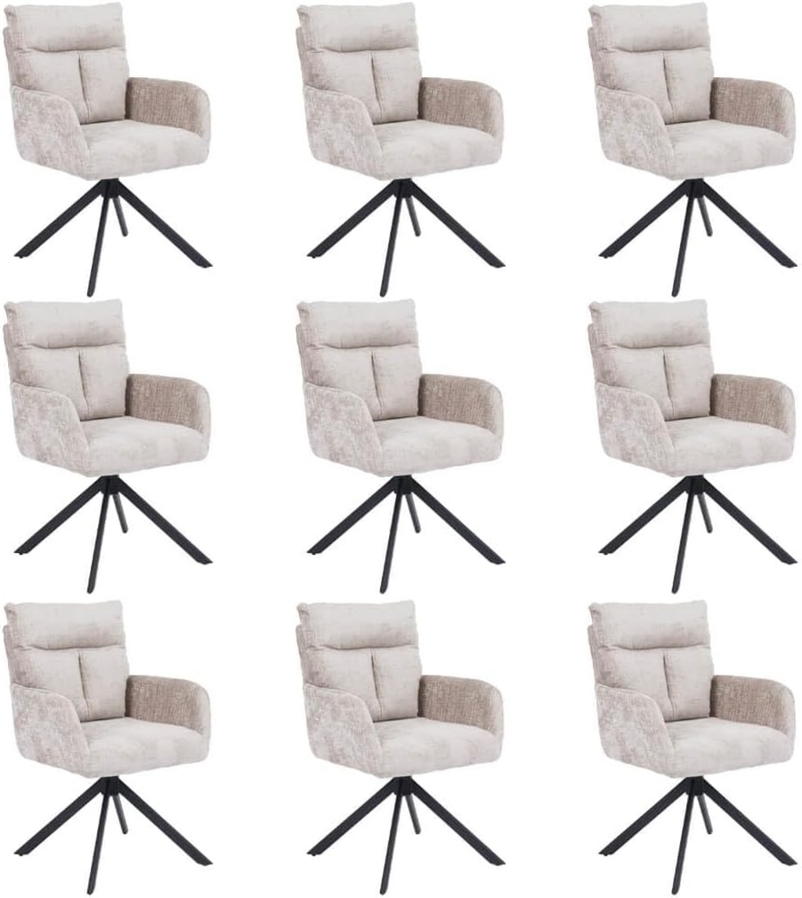 HOME DELUXE Esszimmerstuhl mit Armlehne ALUNA Chenille - 9er Set Beige Bild 1