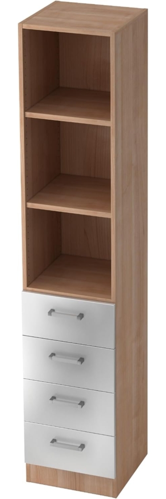 bümö office Aktenschrank Regal mit Schubladen, Büroschrank schmal aus FSC-Holz, 40cm breit in Nussbaum/Silber - Aktenregal & Schubladenschrank mit Chromgriffen, Büro Möbel Schrank System, 7600-N-S-CE Bild 1