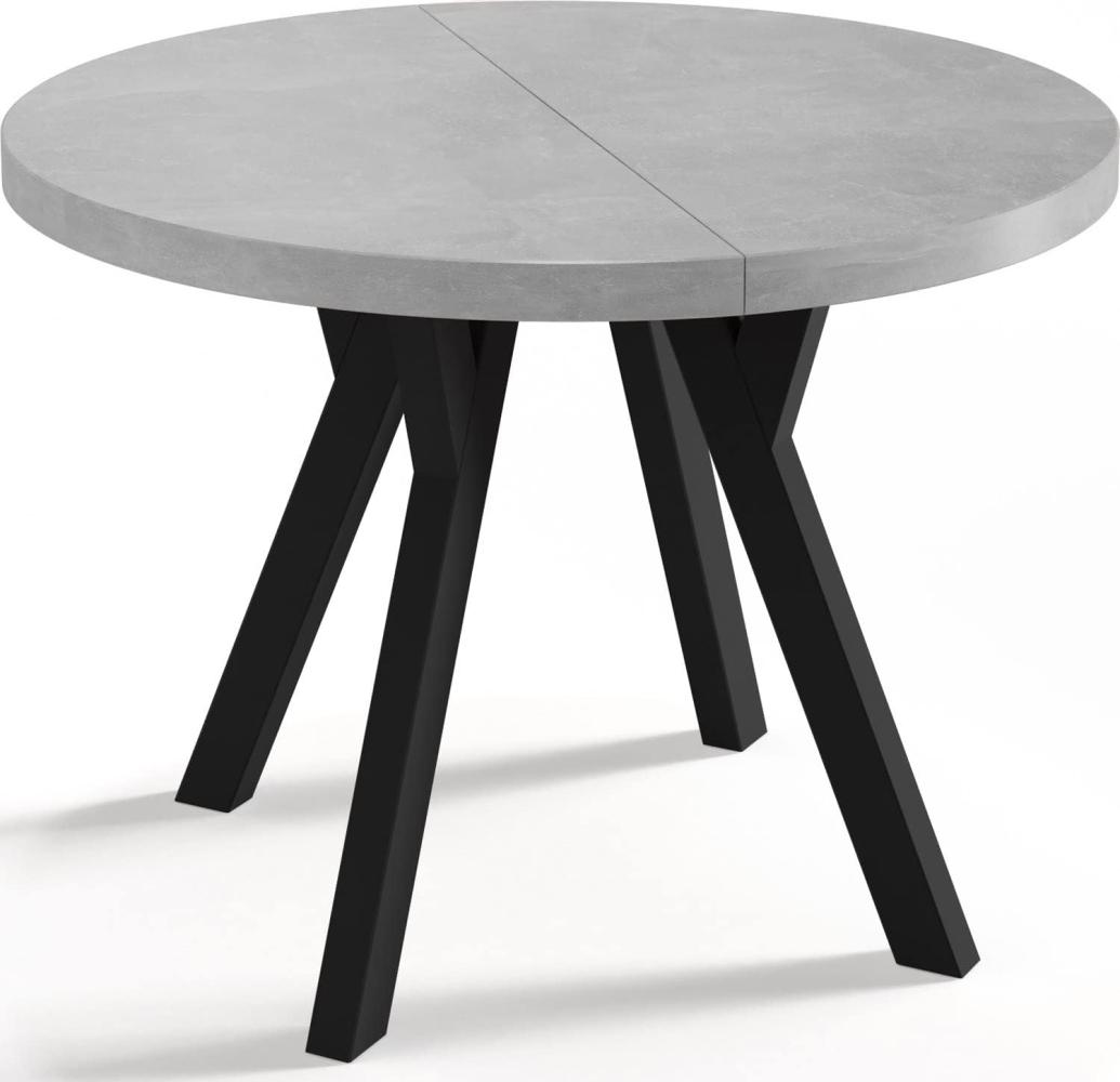 WFL GROUP Designer Runder Ausziehbarer Esstisch - Loft-Stil, Industriell, Platzsparend - Schwarze Beine - 100 bis 150 cm - für 6-8 Personen - Hergestellt in EU - Beton Grau - 150 cm Bild 1