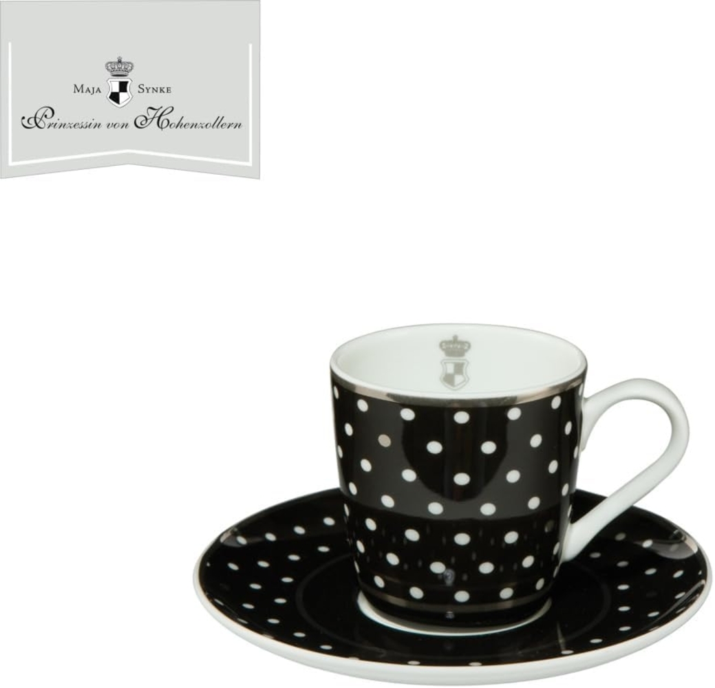 Göbel Château Schwarz Weiß Dots Espressotasse, mit Untertassenn, Maja Prinzessin Von Hohenzollern, Porzellan, 27050121 Bild 1