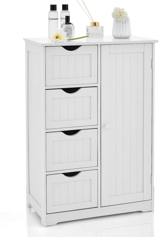 COSTWAY Sideboard Kommode Badschrank Beistellschrank Highboard Mehrzweckschrank Standschrank Anrichte mit 4 Schubladen und 1 Schrank-Abteil (Weiß) Bild 1