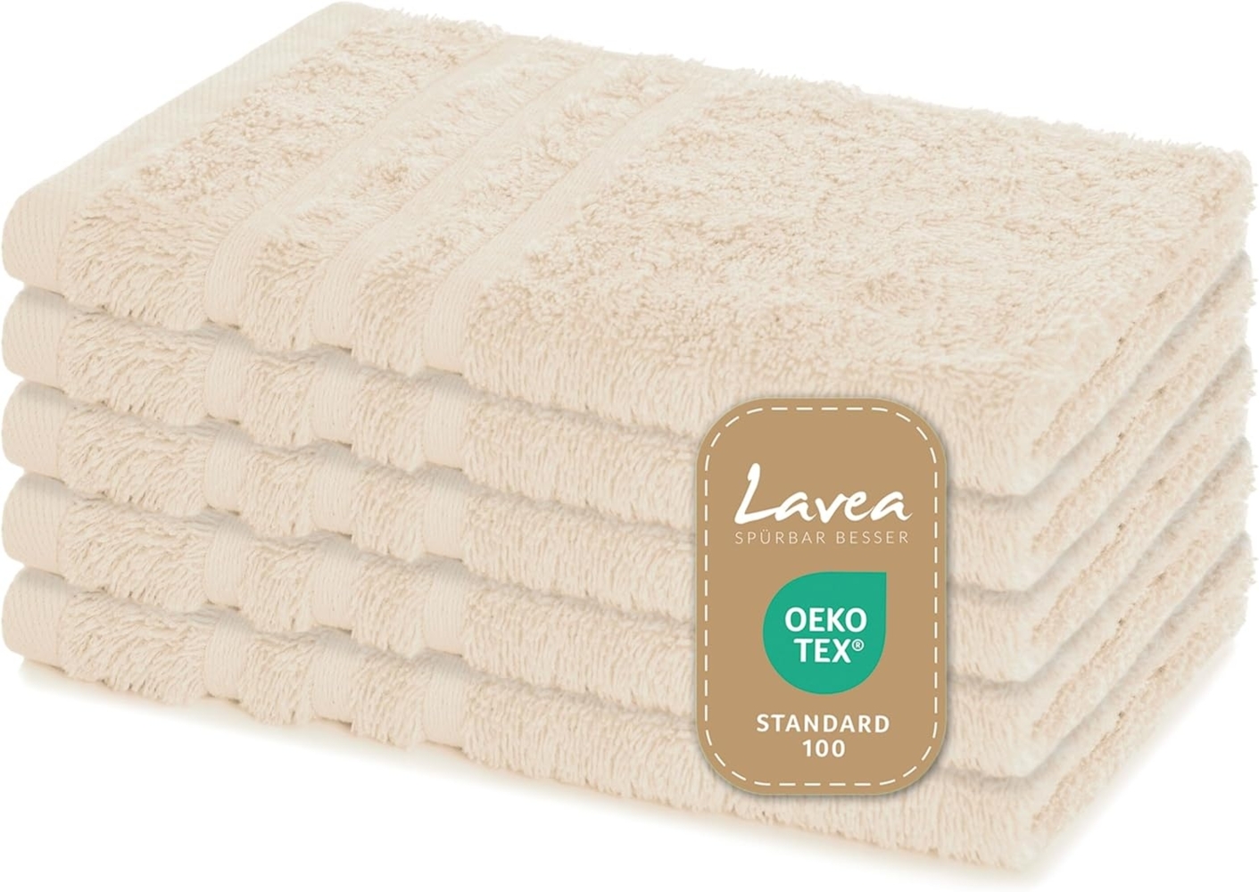 Lavea Gästehandtuch Elena, 30x50cm aus 100% Baumwolle, fusselfreies, pflegeleichtes hautfreundliches Gästehandtuch-Set (Set, 5-St), einzigartig weiche Frottee Gästehandtücher für jeden Hauttyp Bild 1