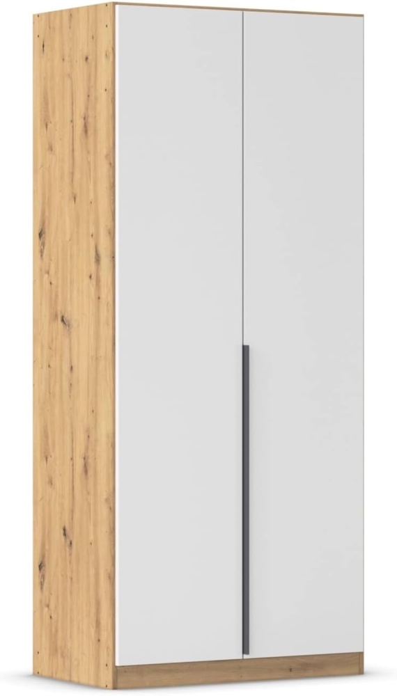 Rauch Möbel Alabama, Kleiderschrank, Garderobe, 2-türig, Zubehör Premium, 1 Kleiderstange, 2 Einlegeböden, Schubladeneinsatz, Farbe Weiß/Eiche Artisan, Holz, Griff Grau metallic, 91 x 210 x 54 cm Bild 1