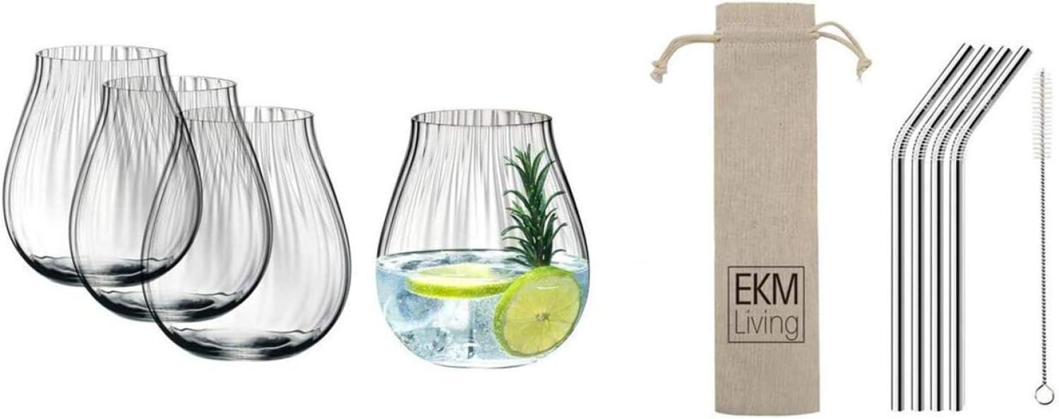 Riedel O 5515/67 Gin Tonic Optical Gläser Set 4 Stück + Gratis 4er Set EKM Living Edelstahl Strohhalme Silber gebogen Bild 1