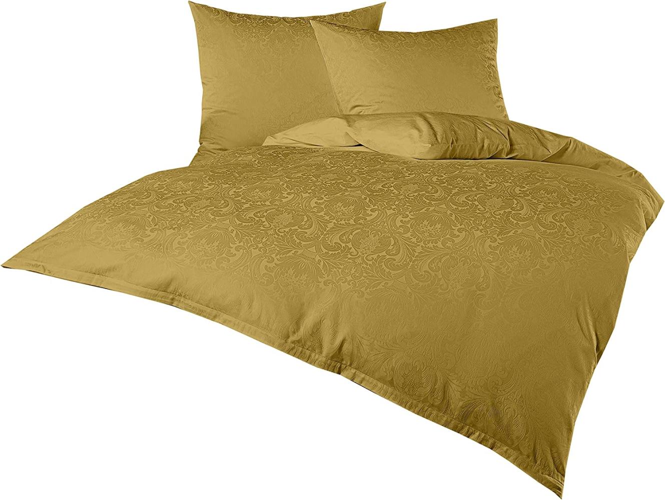 Mako Satin Damast Bettwäsche Ornament gold Garnitur 240x220 + 2x 80x80 Bild 1