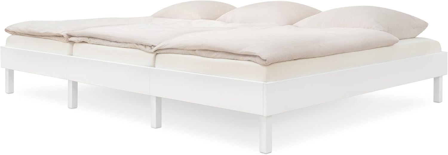 Ehrenkind Holzbett Plano, Modulares Familienbett, FSC® Zertifiziert (Familienbett, 270x200 cm, aus massivem Kiefernholz, weiß lackiert, 2‑in‑1 Höhe (Bodenbett oder Standard), Modular und Höhenverstellbar Bild 1