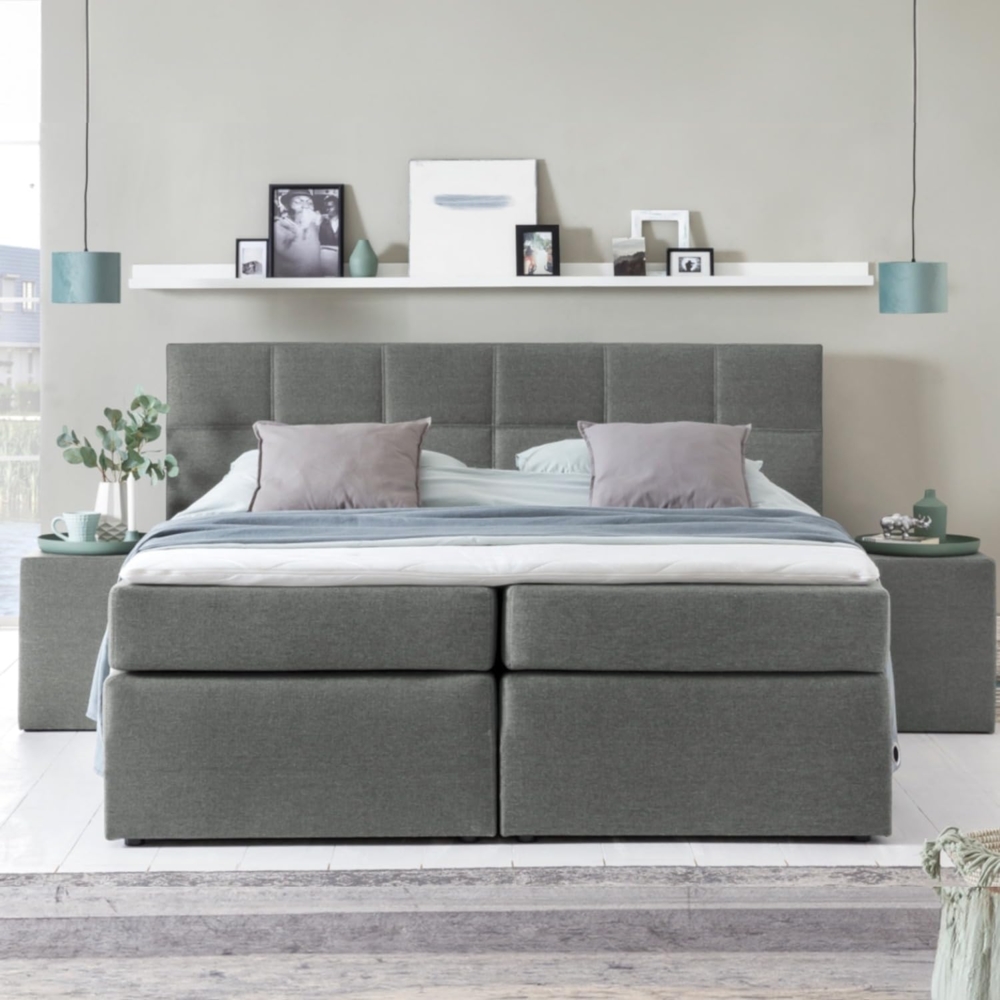 Möbelfreude Boxspringbett Boxspringbett Bea mit Bettkasten Hellgrau 200x.., Hellgrau 200x200 cm H2/H3 7-Zonen-Taschenfederkern Matratze + Visco-To Bild 1